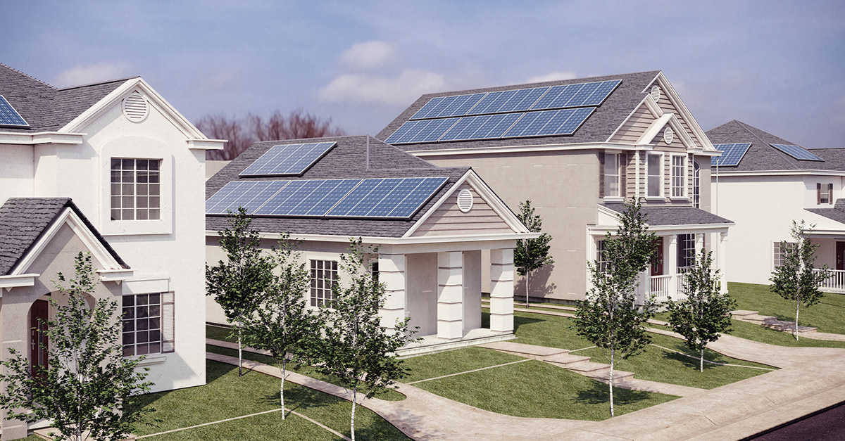 A house with solar panels.