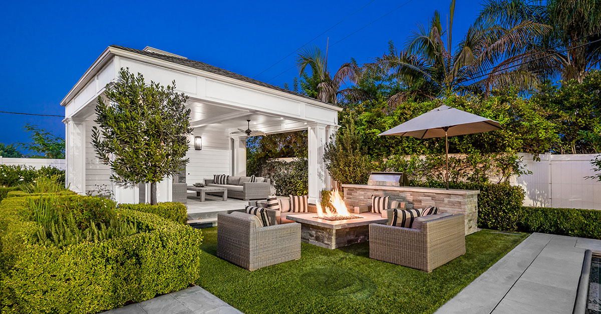 A firepit in the backyard of a Southern California home